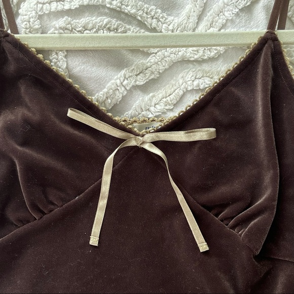 Y2K Velvet Brown Lace Trim Tank Top - Picture 2 of 7